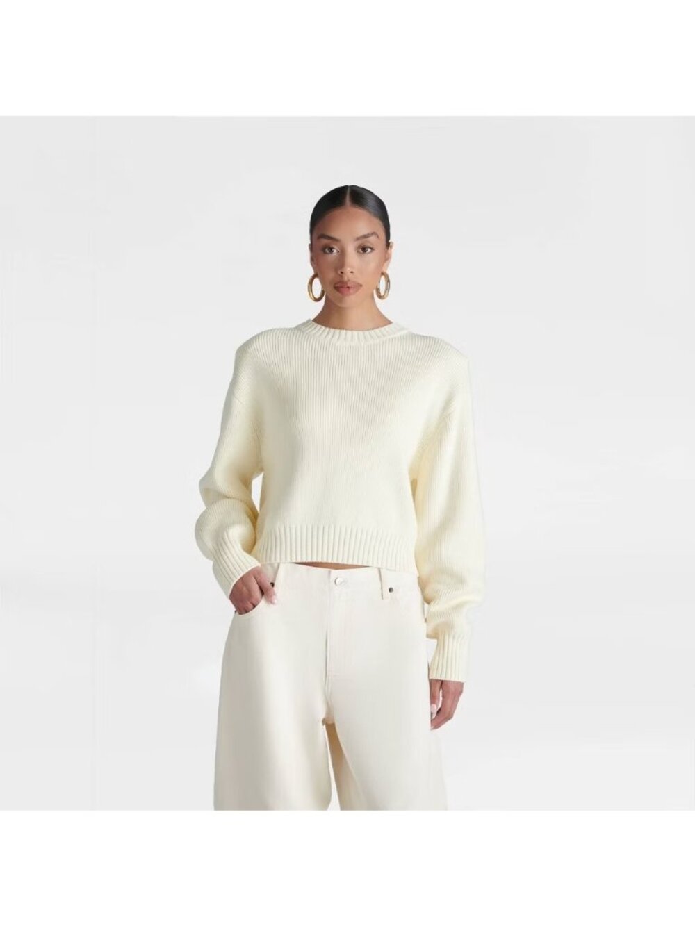 KBB by Kahlana The Shoulder Pad Sweater Cream & Ribbed Texture - Women's Size XL